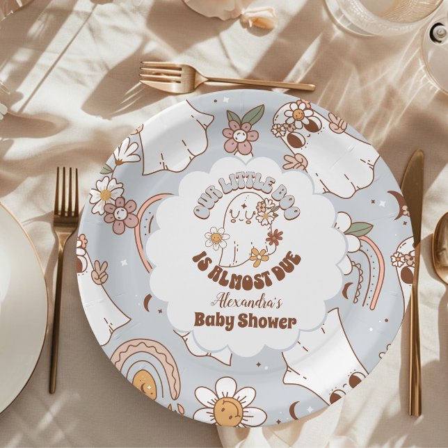 Plato De Papel Retro Halloween Little Boo Baby Shower (Subido por el creador)