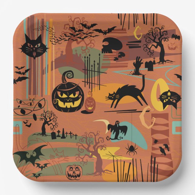 Plato De Papel Retro Halloween O'Rama (Anverso)