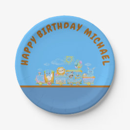 Plato De Papel Retro Happy Birthday Animal Train Paper Plate