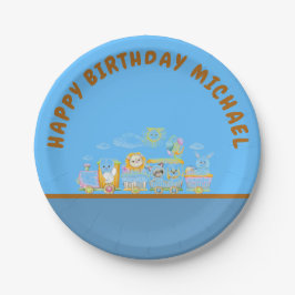 Plato De Papel Retro Happy Birthday Animal Train Paper Plate