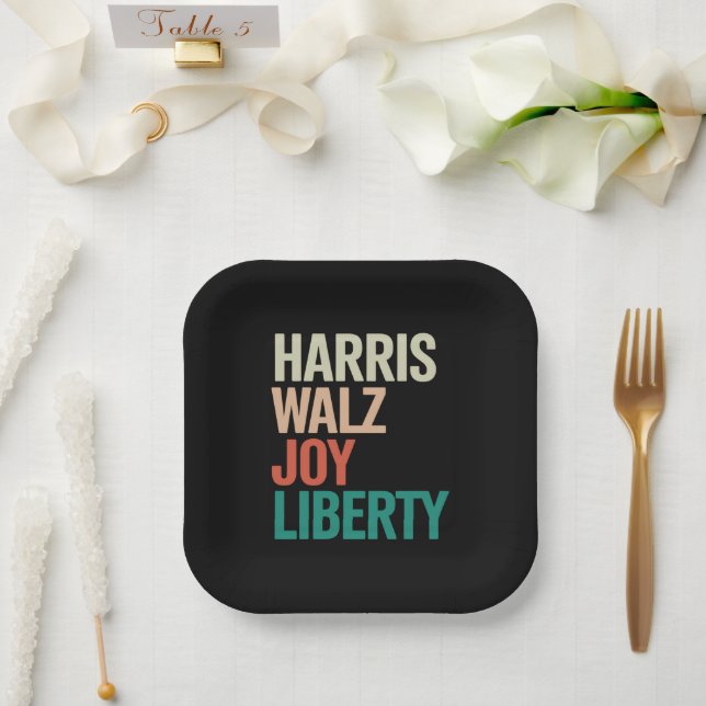Plato De Papel Retro Harris Waltz 2024 Harris Walz Joy Liberty (Boda)