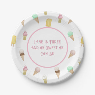 Plato De Papel Retro Ice Cream Social Birday Party Personalizado