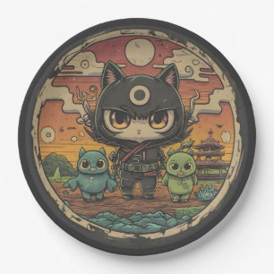 Plato De Papel Retro Island Pals: Gato Ninja