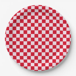 Plato De Papel Retro Jingle And Mingle Christmas Checkerboard Red