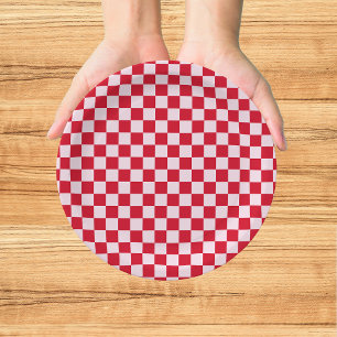 Plato De Papel Retro Jingle y Mingle Navidad Ajedrezado Rojo