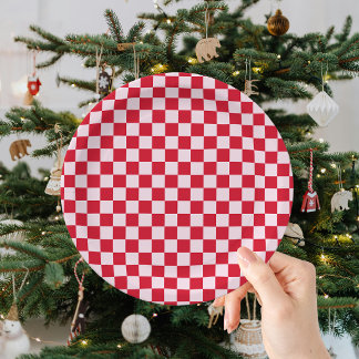 Plato De Papel Retro Jingle y Mingle Navidad Ajedrezado Rojo