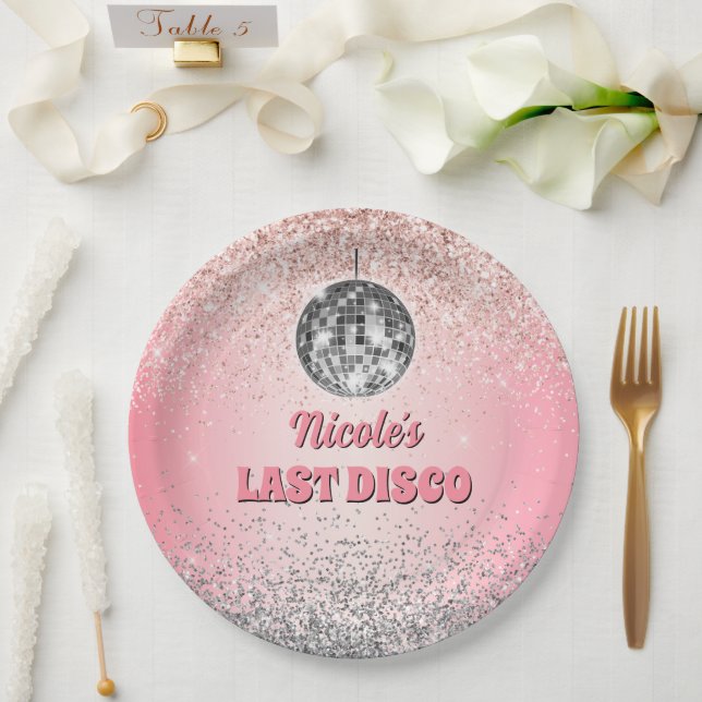 Plato De Papel Retro Last Disco Bachelorette Personalizado (Boda)