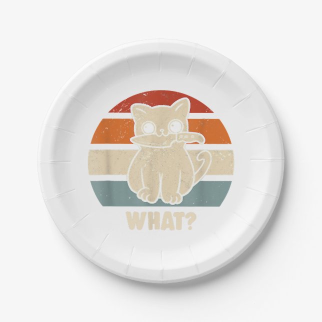 Plato De Papel Retro Lo Que El Cuchillo De Gato Meve Gatos Kitty  (Anverso)