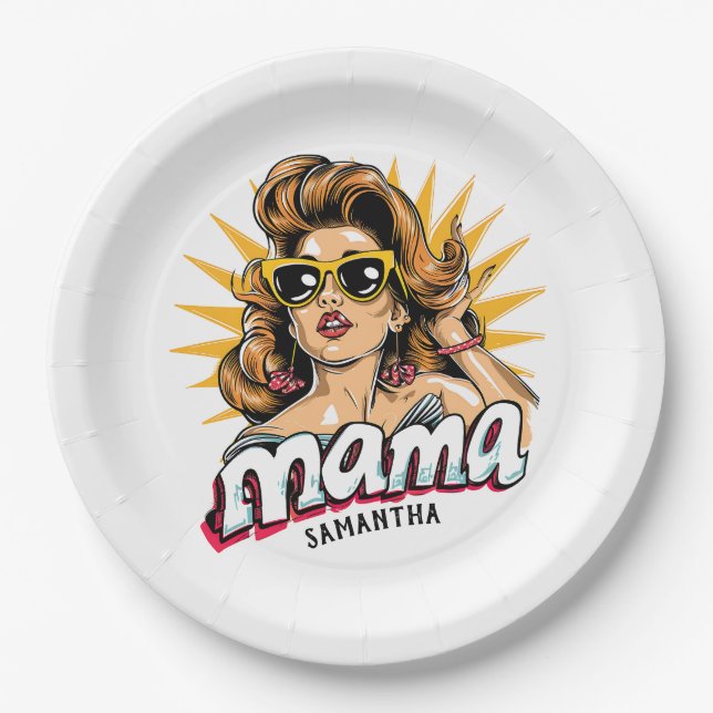 Plato De Papel Retro mamá pop Art 1 personalizado (Anverso)