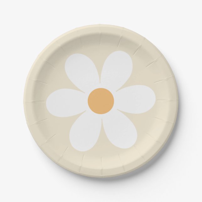 Plato De Papel Retro margarita bronceada boho (Anverso)
