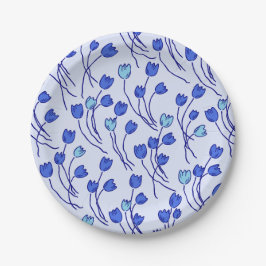 Plato De Papel Retro Meadow Sketchy Floral Party Blue Delft