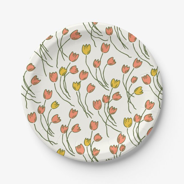 Plato De Papel Retro Meadow Sketchy Floral Party - Fresh Meadow (Anverso)