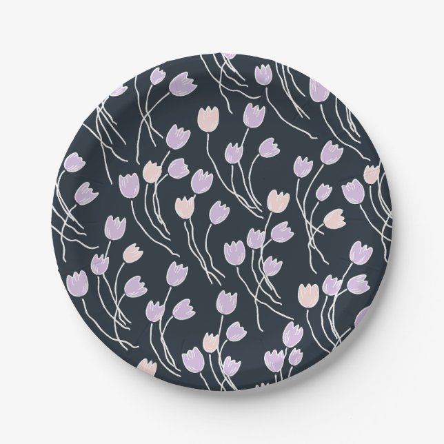 Plato De Papel Retro Meadow Sketchy Floral Party Midnight Garden (Anverso)