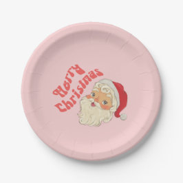 Plato De Papel Retro Merry Christmas Santa Placas de papel