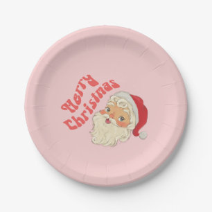 Plato De Papel Retro Merry Christmas Santa Placas de papel