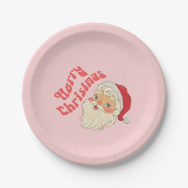 Plato De Papel Retro Merry Christmas Santa Placas de papel (Anverso)