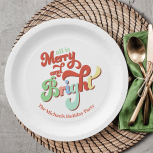 Plato De Papel Retro Merry y Navidades Personalizados brillantes