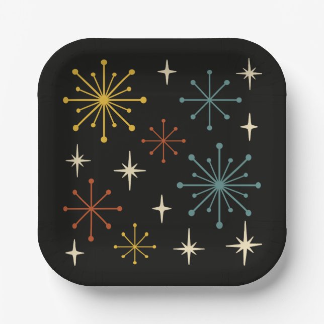 Plato De Papel Retro Mid Century Modern Starburst Pattern (Anverso)