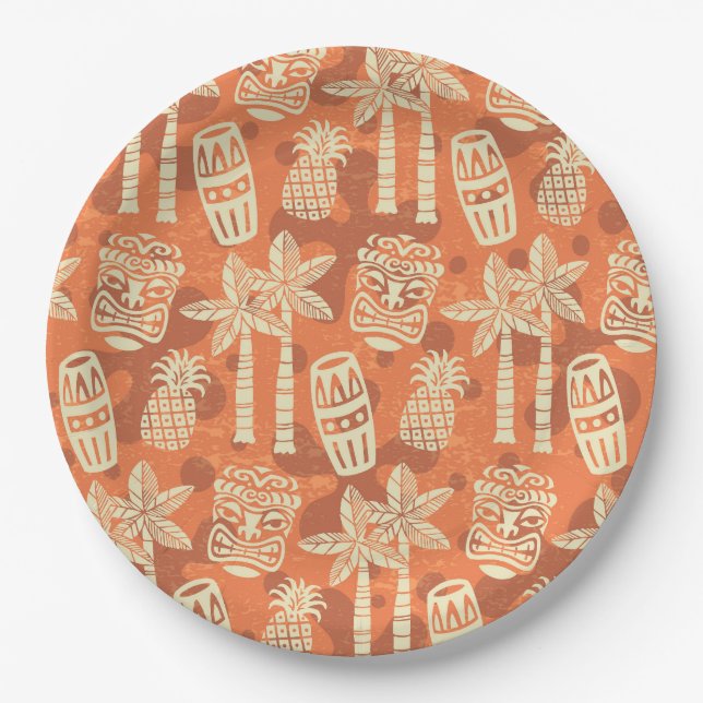 Plato De Papel Retro Mid Century Modern Tiki Pattern (Anverso)