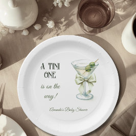 Plato De Papel Retro Minimalist A Tini One Martini Baby Shower