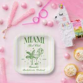 Plato De Papel Retro Modern Green & Yellow Miami Bach Party