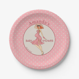 Plato De Papel Retro Mom Redhead 2 Baby Shower Fiesta