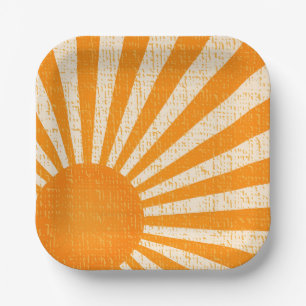 Plato De Papel Retro Naranja Sol I Vintage Sunrise I Boho Sunshin