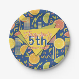 Plato De Papel Retro Navy Blue Summer Citrus Fruit Birthday