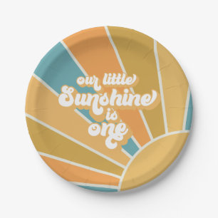 Plato De Papel Retro Nuestro Pequeño Sunshine Boy Primer Cumpleañ