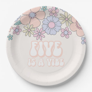 Plato De Papel Retro pastel Floral Five es un cumpleaños Vibe