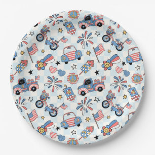 Plato De Papel Retro Patriótico USA 4 de Julio