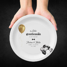 Plato De Papel Retro Pequeño Caballero Globo Niño Baby Shower