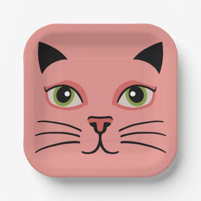 Plato De Papel Retro Pink Cat (Anverso)