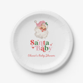 Plato De Papel Retro Pink Santa Baby christmas baby shower