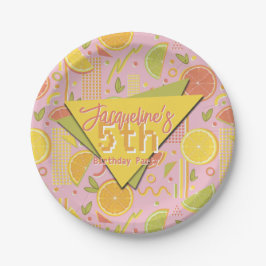 Plato De Papel Retro Pink Summer Citrus Fruit Birthday