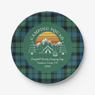 Plato De Papel Retro Plantado Tartan Family Camping Squad Campbel