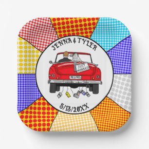 Plato De Papel Retro Pop Art Mr. & Mrs. Acabo De Casarse