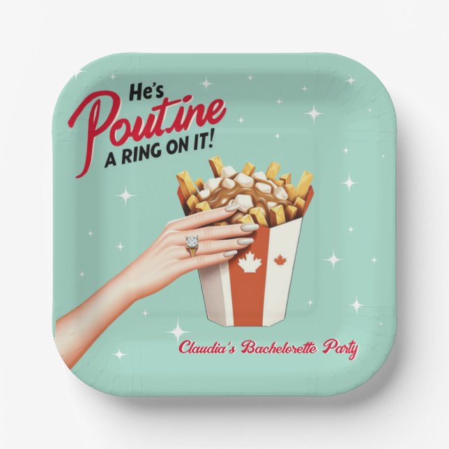 Plato De Papel ¡Retro Poutine un anillo! Montreal Bachelorette (Anverso)