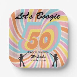 Plato De Papel Retro Psycho Boogie Colorful Men's 50th birthday