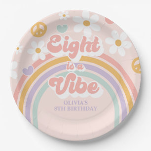 Plato De Papel Retro Rainbow Eight es una Vibra Cumpleaños 8
