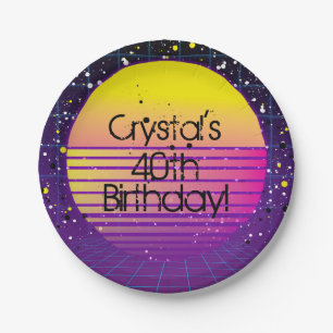 Plato De Papel Retro Recuerdo de la Fiesta del Sol Amarillo Púrpu