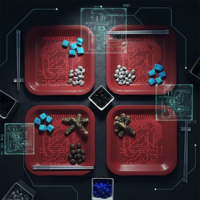 Plato De Papel Retro Red Circuit Board Tech Pattern (Subido por el creador)