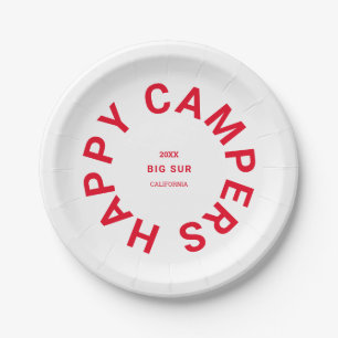 Plato De Papel Retro Red Happy Campers Camping Trip Personalizado