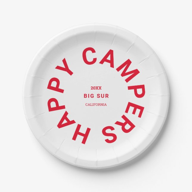 Plato De Papel Retro Red Happy Campers Camping Trip Personalizado (Anverso)