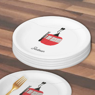 Plato De Papel Retro Red Ski Gondola Lift Personalizado