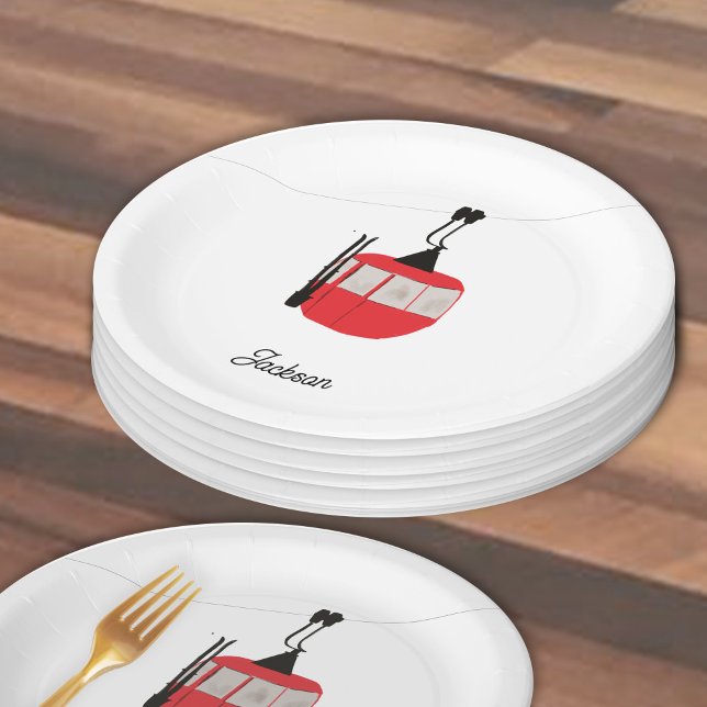 Plato De Papel Retro Red Ski Gondola Lift Personalizado (Subido por el creador)