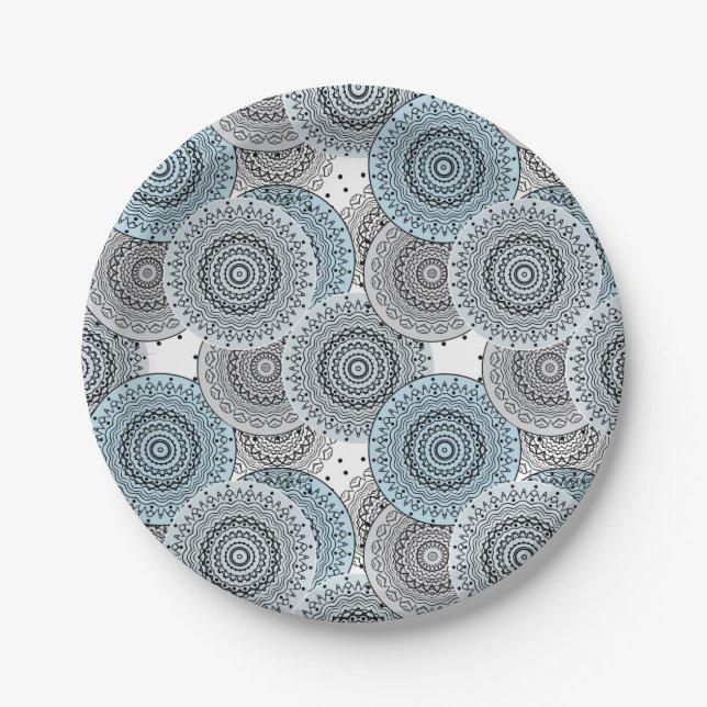 Plato De Papel Retro, retro, azul y gris, elegante (Anverso)