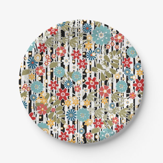 Plato De Papel Retro, retro floral (Anverso)