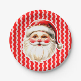 Plato De Papel Retro Rojo Santa Claus Navidades de Ric Rac Rojo
