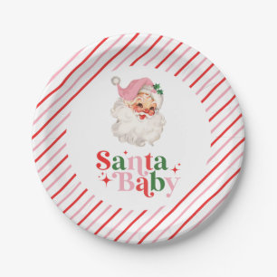 Plato De Papel Retro Rosa Santa Bebé shower de bebé de Navidad